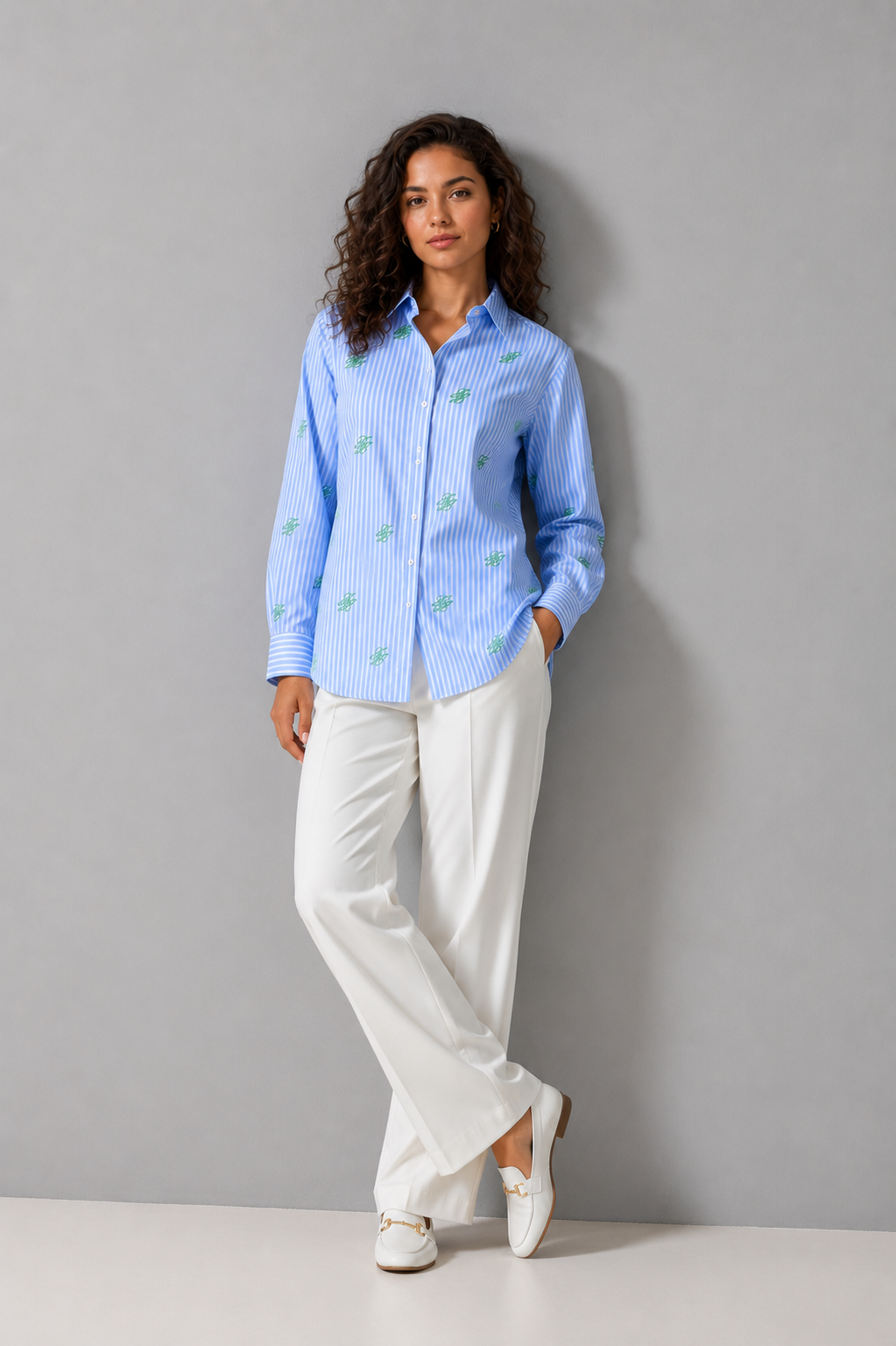 Women TH Embroidery cotton Blend Shirt