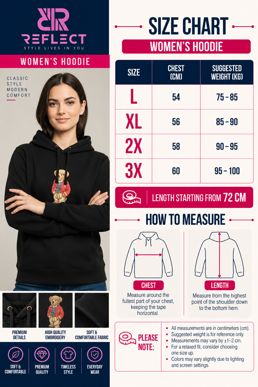 Women's Embroidered Teddy Bear Hoodie