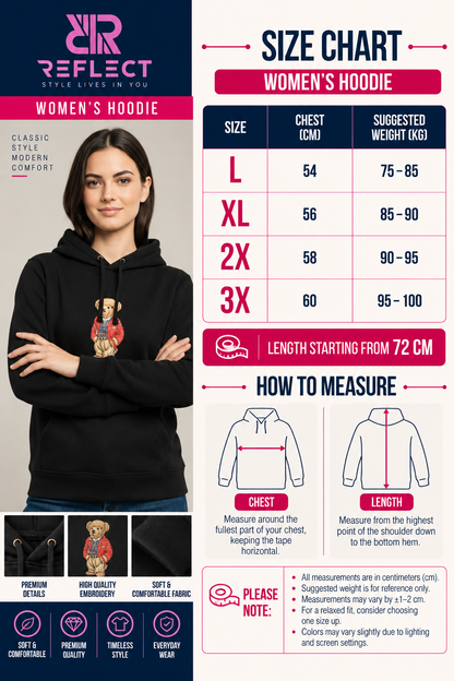 Women's Embroidered Teddy Bear Hoodie