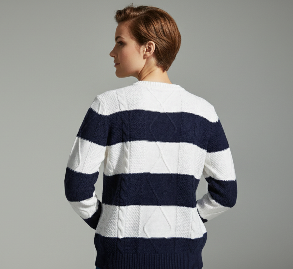 US Polo Striped Cable Knit Crewneck