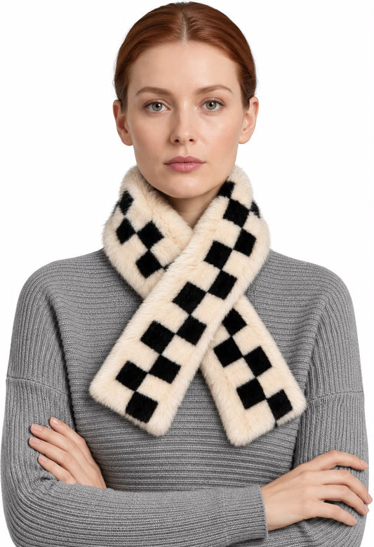 Women's Checkered Faux Fur Scarf