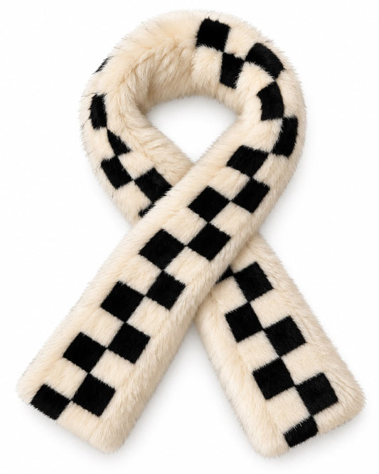 Women's Checkered Faux Fur Scarf
