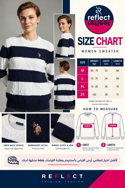 US Polo Striped Cable Knit Crewneck