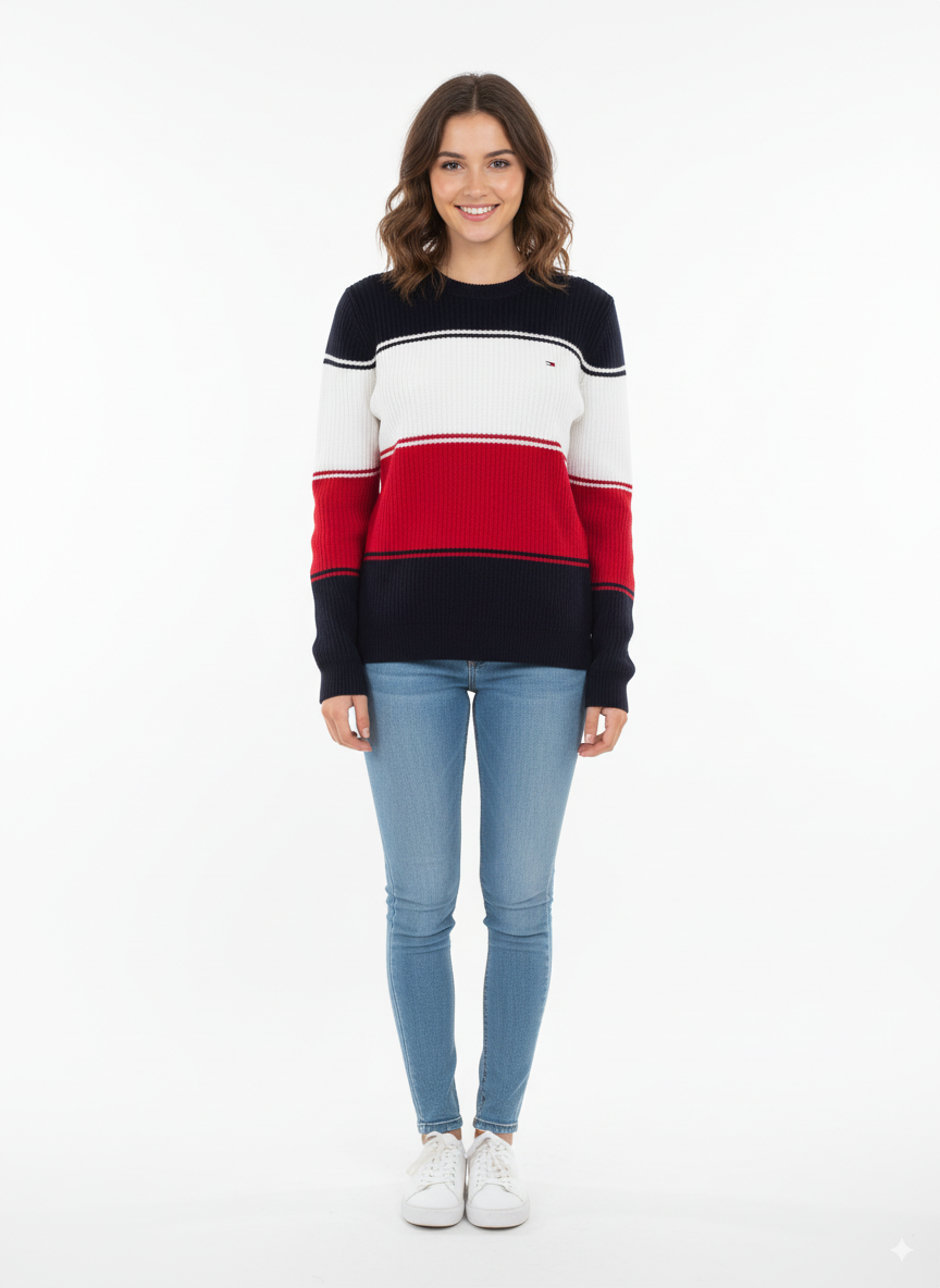 Women's colorblock knit sweater with crew neckline