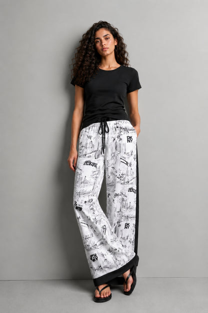 DKNY Printed Drawstring wide leg pants