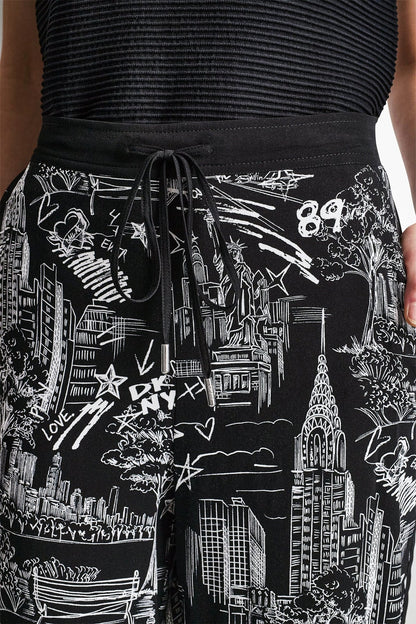 DKNY Printed Drawstring wide leg pants