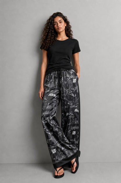 DKNY Printed Drawstring wide leg pants