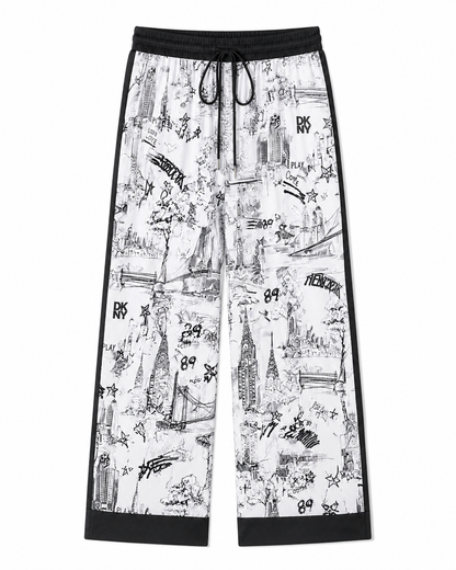 DKNY Printed Drawstring wide leg pants