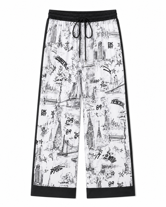 DKNY Printed Drawstring wide leg pants