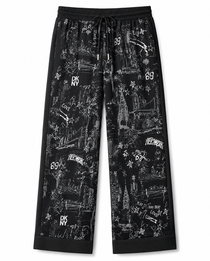DKNY Printed Drawstring wide leg pants