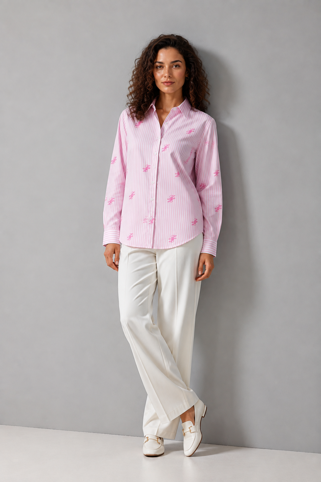 Women TH Embroidery cotton Blend Shirt